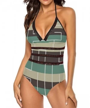 One-Pieces Women's One Piece Swimsuits Striped Maze Pattern Bikini Sets Beach Swimwear Bathing Suit - Color1-9 - CQ1999L4RXL