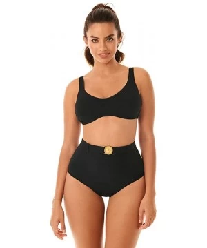 Tankinis Women's Swimwear Simba Pin Up Belted Medallion High Waist Tummy Control Swim Bottom - Black - CA1950LXCYD