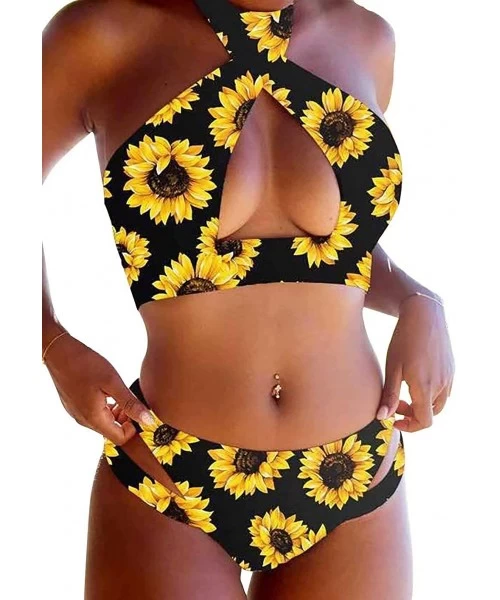 Sets Women's Sexy Bkinis Solid Color Halter High Waisted Two Piece Casual Swimsuits - Design-27 - C5190N73NXL