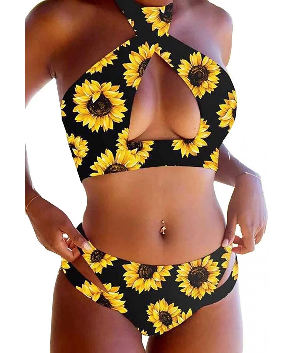 Sets Women's Sexy Bkinis Solid Color Halter High Waisted Two Piece Casual Swimsuits - Design-27 - C5190N73NXL