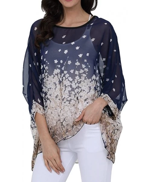 Cover-Ups Women's Chiffon Caftan Poncho Tunic Top Cover up Batwing Blouse - Z-4288 - C518DON0TU2