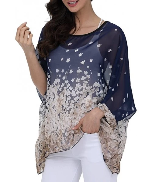 Cover-Ups Women's Chiffon Caftan Poncho Tunic Top Cover up Batwing Blouse - Z-4288 - C518DON0TU2