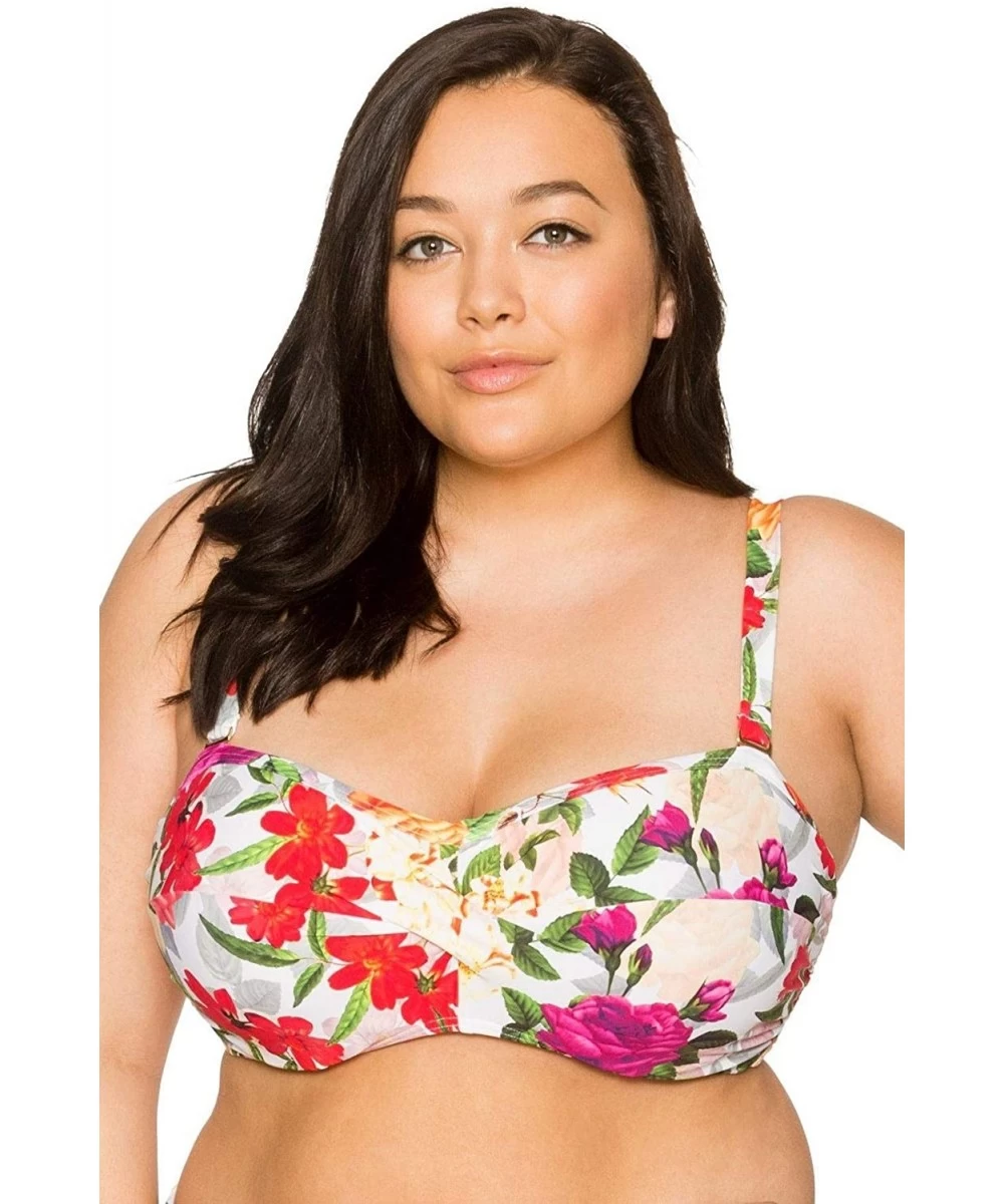 Sets Women's Plus Size Iconic Twist Bandeau Bikini Top Swimsuit - Rose Garden - CM18HG4NS05