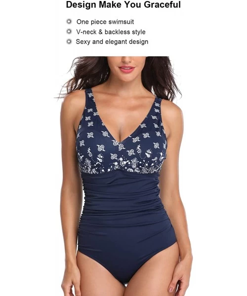 One-Pieces Women's Tummy Control Swimsuit One Piece Bathing Suit Vintage Printed Swimwear - Skies - CP188AK70H3