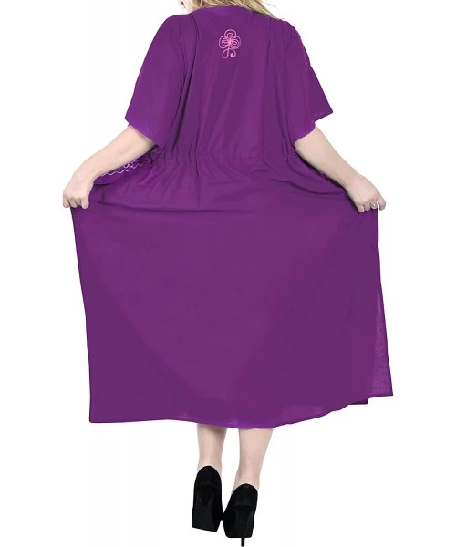 Cover-Ups Women's Plus Size Kaftan Night Gown Swimsuit Cover Up Dress Embroidery - Autumn Violet_t342 - CU11I6NH1YN