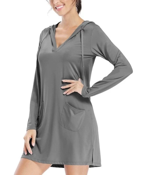 Cover-Ups Women's UPF 50+ Cover-Up Dress Beach SPF Long Sleeve Shirt Dress Sun Protection Hiking Beach - Gray - CG1989W39K5