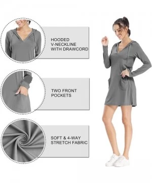 Cover-Ups Women's UPF 50+ Cover-Up Dress Beach SPF Long Sleeve Shirt Dress Sun Protection Hiking Beach - Gray - CG1989W39K5