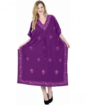 Cover-Ups Women's Plus Size Kaftan Night Gown Swimsuit Cover Up Dress Embroidery - Autumn Violet_t342 - CU11I6NH1YN