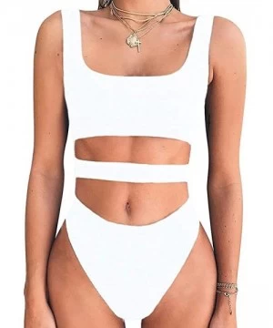 One-Pieces Women's Sexy Sleeveless Tank Top Scoop Neck Bodysuit Summer Swimsuit - White - CB18EO09CR3