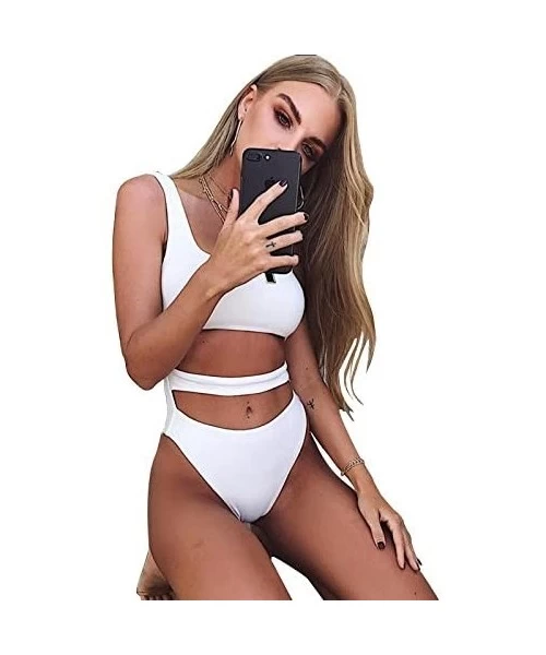 One-Pieces Women's Sexy Sleeveless Tank Top Scoop Neck Bodysuit Summer Swimsuit - White - CB18EO09CR3