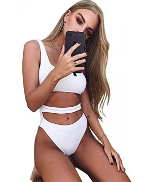 One-Pieces Women's Sexy Sleeveless Tank Top Scoop Neck Bodysuit Summer Swimsuit - White - CB18EO09CR3