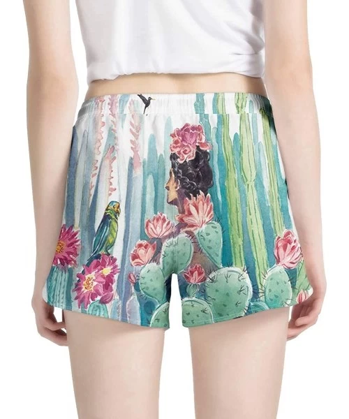 Board Shorts Women's Plus Size Floral Print Beach Shorts with Pockets-Quick Dry Summer Swimmwear Shorts - Cactus-3 - CF194CSTM8U