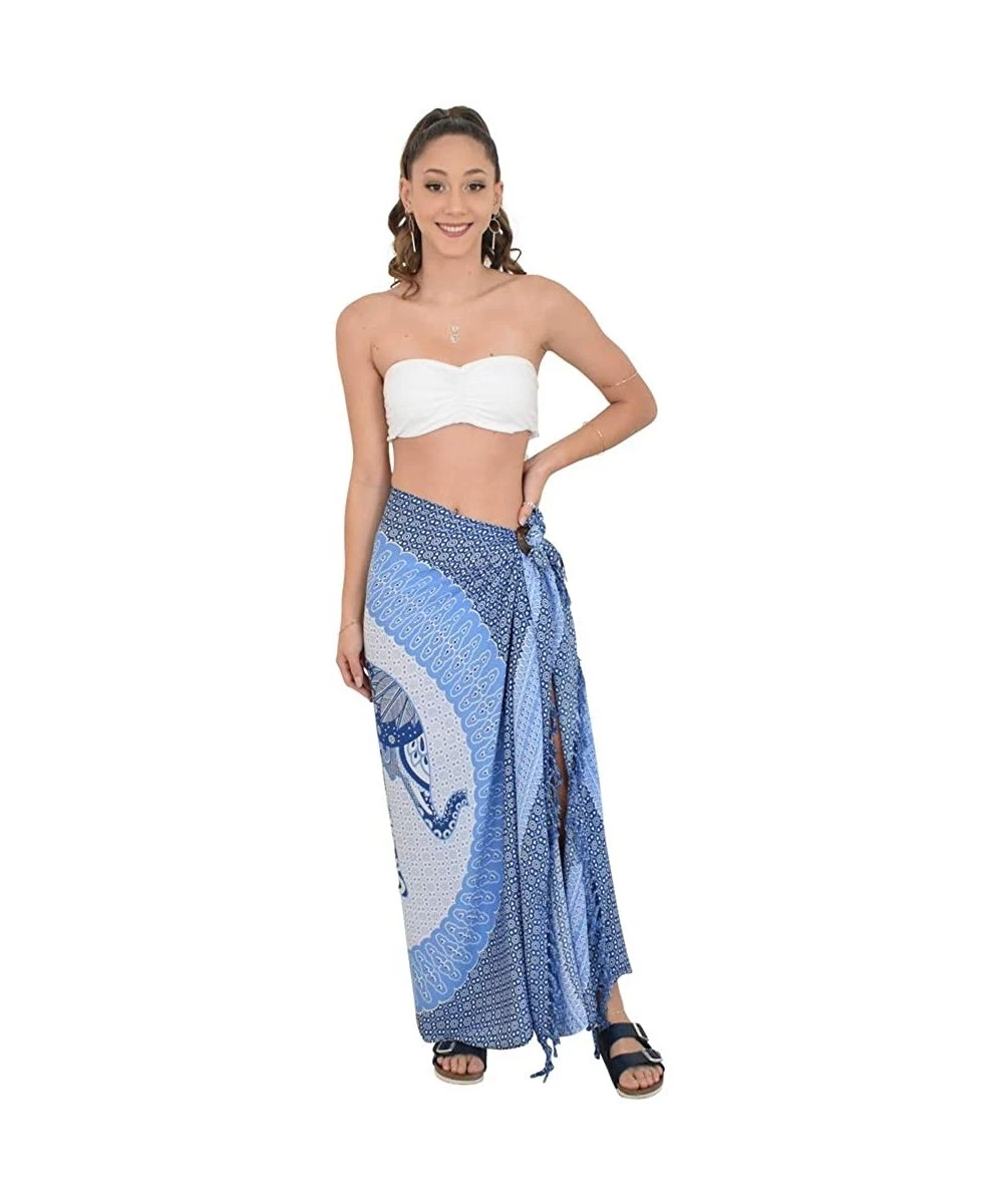 Cover-Ups Sarong Mandala Elephant Tribal Soft Beach Women Bathing Suit Cover Ups - Elephant Blue/Blue - CQ18HHMGK6X