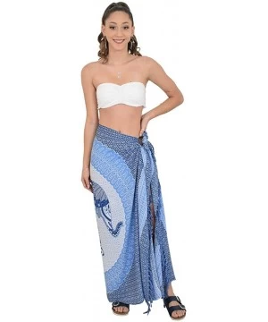 Cover-Ups Sarong Mandala Elephant Tribal Soft Beach Women Bathing Suit Cover Ups - Elephant Blue/Blue - CQ18HHMGK6X