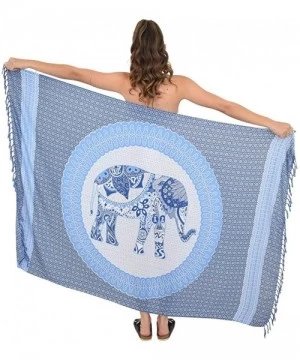 Cover-Ups Sarong Mandala Elephant Tribal Soft Beach Women Bathing Suit Cover Ups - Elephant Blue/Blue - CQ18HHMGK6X