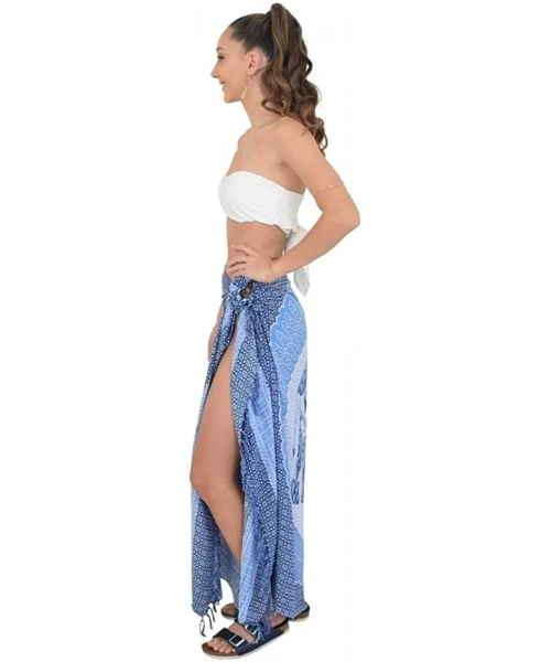 Cover-Ups Sarong Mandala Elephant Tribal Soft Beach Women Bathing Suit Cover Ups - Elephant Blue/Blue - CQ18HHMGK6X