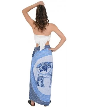 Cover-Ups Sarong Mandala Elephant Tribal Soft Beach Women Bathing Suit Cover Ups - Elephant Blue/Blue - CQ18HHMGK6X