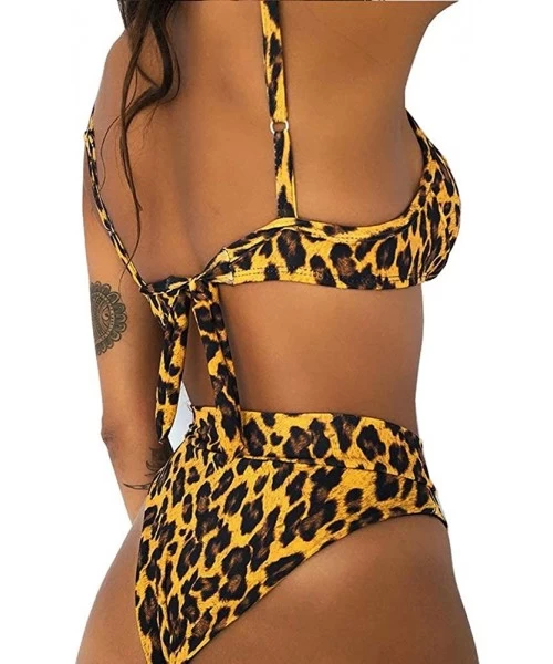 Sets Women Casual Snakeskin Grain Printed Triangle High Waisted Two Piece Luminous Bikini Set - Leopard - CN1930ZXAKE