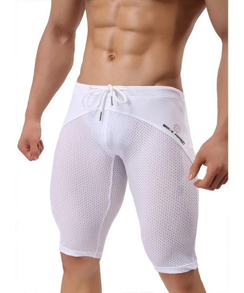 Board Shorts Men's Fashion Breathable Mesh Elastic Training Shorts Swim Trunks Beach Pants 2240 - White - CL18EDQU0LM