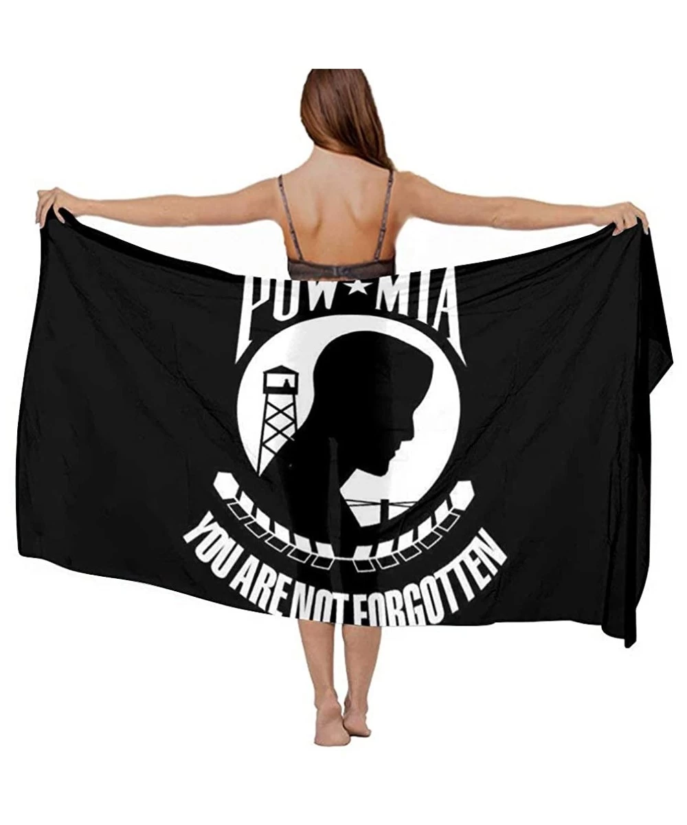 Cover-Ups Women Fahion Swimsuit Bikini Cover Up Sarong- Party Wedding Shawl Wrap - Pow Mia Flag Black and White - CG19C6NCGQU