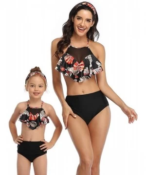 Sets Mommy and Me Swimsuits Two Piece Bikini Swimsuit Family Matching Bathing Suits High Waisted Orange floral + black 03 - C...