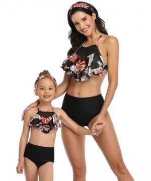 Sets Mommy and Me Swimsuits Two Piece Bikini Swimsuit Family Matching Bathing Suits High Waisted Orange floral + black 03 - C...