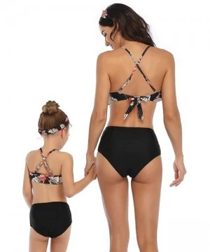 Sets Mommy and Me Swimsuits Two Piece Bikini Swimsuit Family Matching Bathing Suits High Waisted Orange floral + black 03 - C...