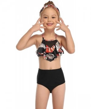 Sets Mommy and Me Swimsuits Two Piece Bikini Swimsuit Family Matching Bathing Suits High Waisted Orange floral + black 03 - C...