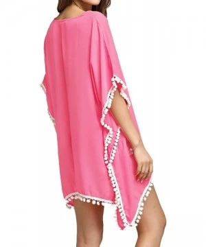 Cover-Ups Women's Chiffon Pom Pom Swimsuit Bathing Suit Cover Up Beach Dress Pink - CE18SIUQCCZ