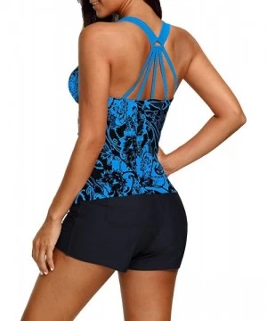 Tops Women's Floral Printed Padded Wide Strap Tankini Swim Top Swimsuit Swimwear No Bottom - Blue 1 - CP18NRNZE37