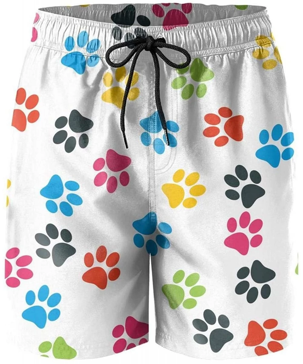 Board Shorts Men's Sportwear Quick Dry Board Shorts Cattle Family On The Grass Swim Trunks - Colorful Animal Paw - CB18RR3NXH0