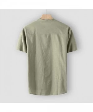 Rash Guards Blouse- Fashion Men's Summer Button Casual Linen and Cotton Short Sleeve Top Blouse - Green - CK18X78T0XQ