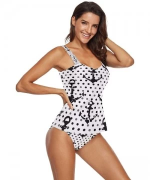 Sets Women 2-Pieces Bikini Sets Black White Polka Dots Anchors Halter Swimsuits Swimwear Beachwear - C118UXQCWE7