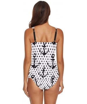 Sets Women 2-Pieces Bikini Sets Black White Polka Dots Anchors Halter Swimsuits Swimwear Beachwear - C118UXQCWE7