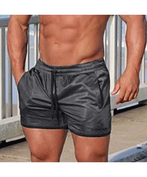 Racing Sports Solid Shorts Basic Workout Fitness Gym Bodybuilding Casual Underwear Shorts - Black - C718ROUUE5Y