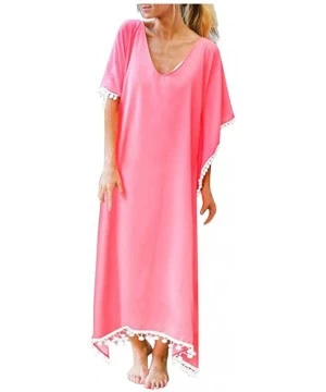 Cover-Ups Summer Beach Cover Up Cardigan for Women Loose v Neck Sundress Holiday Casual Maxi Dress - Pink - CM190E9QTUU