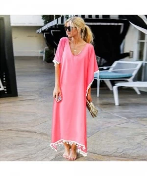 Cover-Ups Summer Beach Cover Up Cardigan for Women Loose v Neck Sundress Holiday Casual Maxi Dress - Pink - CM190E9QTUU