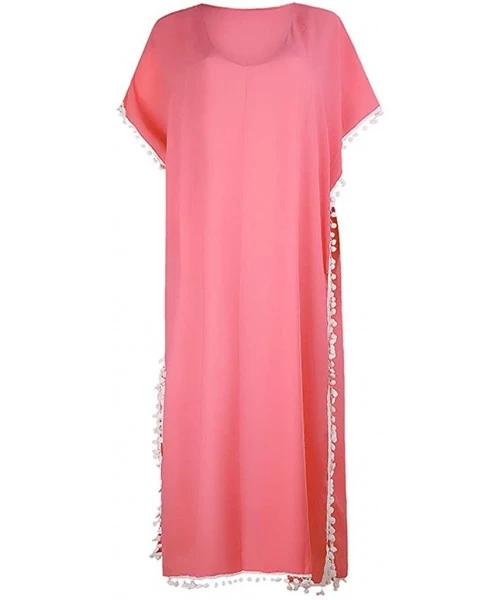 Cover-Ups Summer Beach Cover Up Cardigan for Women Loose v Neck Sundress Holiday Casual Maxi Dress - Pink - CM190E9QTUU