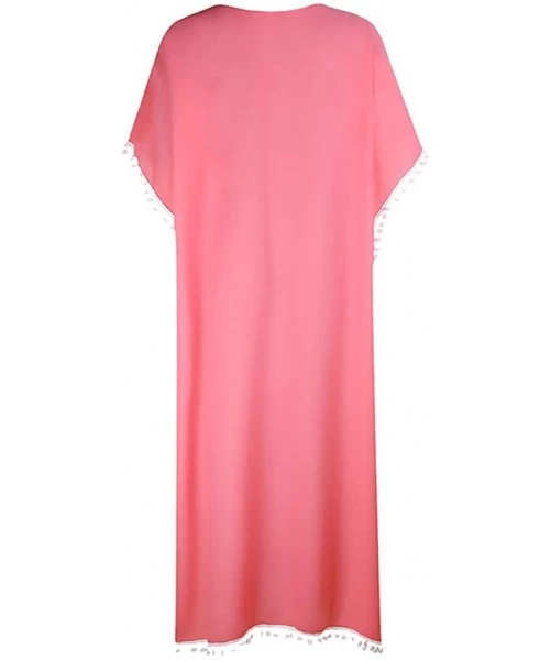 Cover-Ups Summer Beach Cover Up Cardigan for Women Loose v Neck Sundress Holiday Casual Maxi Dress - Pink - CM190E9QTUU