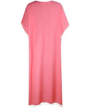 Cover-Ups Summer Beach Cover Up Cardigan for Women Loose v Neck Sundress Holiday Casual Maxi Dress - Pink - CM190E9QTUU