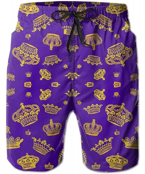 Briefs Royal Crowns - Gold On Purple Men's Beach Swimming Trunks Boxer Brief Swimsuit Swim Underwear Boardshorts with Pocket ...