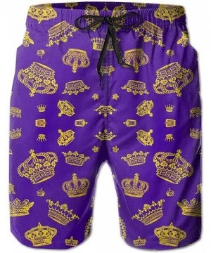 Briefs Royal Crowns - Gold On Purple Men's Beach Swimming Trunks Boxer Brief Swimsuit Swim Underwear Boardshorts with Pocket ...