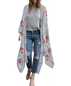 Racing Fashion Chiffon Shawl Print Kimono Cardigan Top Cover Up Blouse Beachwear Women - Gray - CS18OM7NCAY