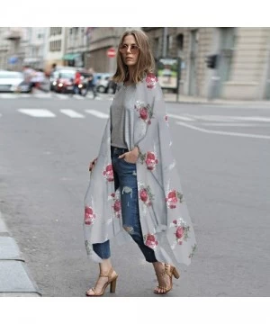 Racing Fashion Chiffon Shawl Print Kimono Cardigan Top Cover Up Blouse Beachwear Women - Gray - CS18OM7NCAY