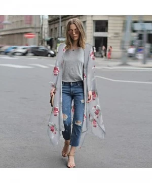 Racing Fashion Chiffon Shawl Print Kimono Cardigan Top Cover Up Blouse Beachwear Women - Gray - CS18OM7NCAY