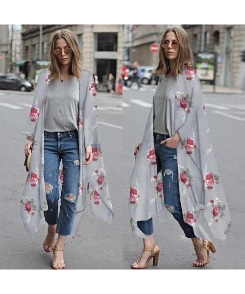 Racing Fashion Chiffon Shawl Print Kimono Cardigan Top Cover Up Blouse Beachwear Women - Gray - CS18OM7NCAY