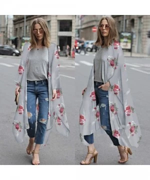 Racing Fashion Chiffon Shawl Print Kimono Cardigan Top Cover Up Blouse Beachwear Women - Gray - CS18OM7NCAY