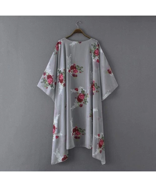 Racing Fashion Chiffon Shawl Print Kimono Cardigan Top Cover Up Blouse Beachwear Women - Gray - CS18OM7NCAY