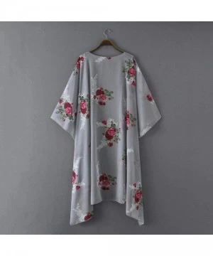 Racing Fashion Chiffon Shawl Print Kimono Cardigan Top Cover Up Blouse Beachwear Women - Gray - CS18OM7NCAY