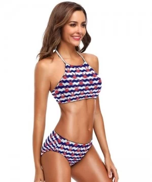 Sets Bikini Bathing Suit Womens 2 Piece Halter Neack High Waist Padded Sexy Swimsuit - Color17 - CC196YROC27